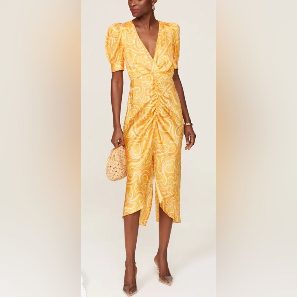 Ronny Kobo Orange Swirl Midi Dress Size 10
